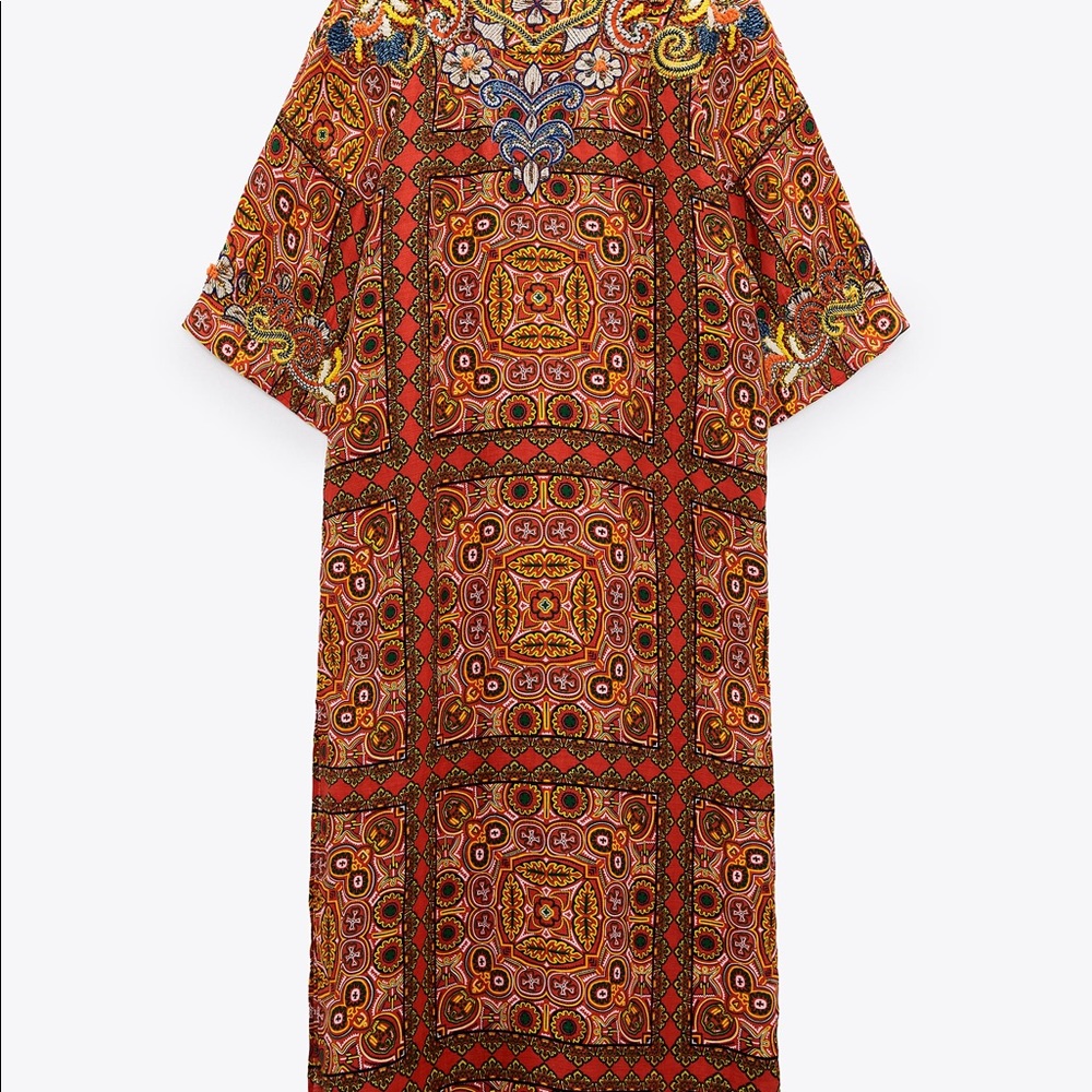 New ZARA $119 NWT EMBROIDERED BEADED LINEN BLEND TUNIC DRESS XS SMALL 7521/073 - Picture 4 of 13